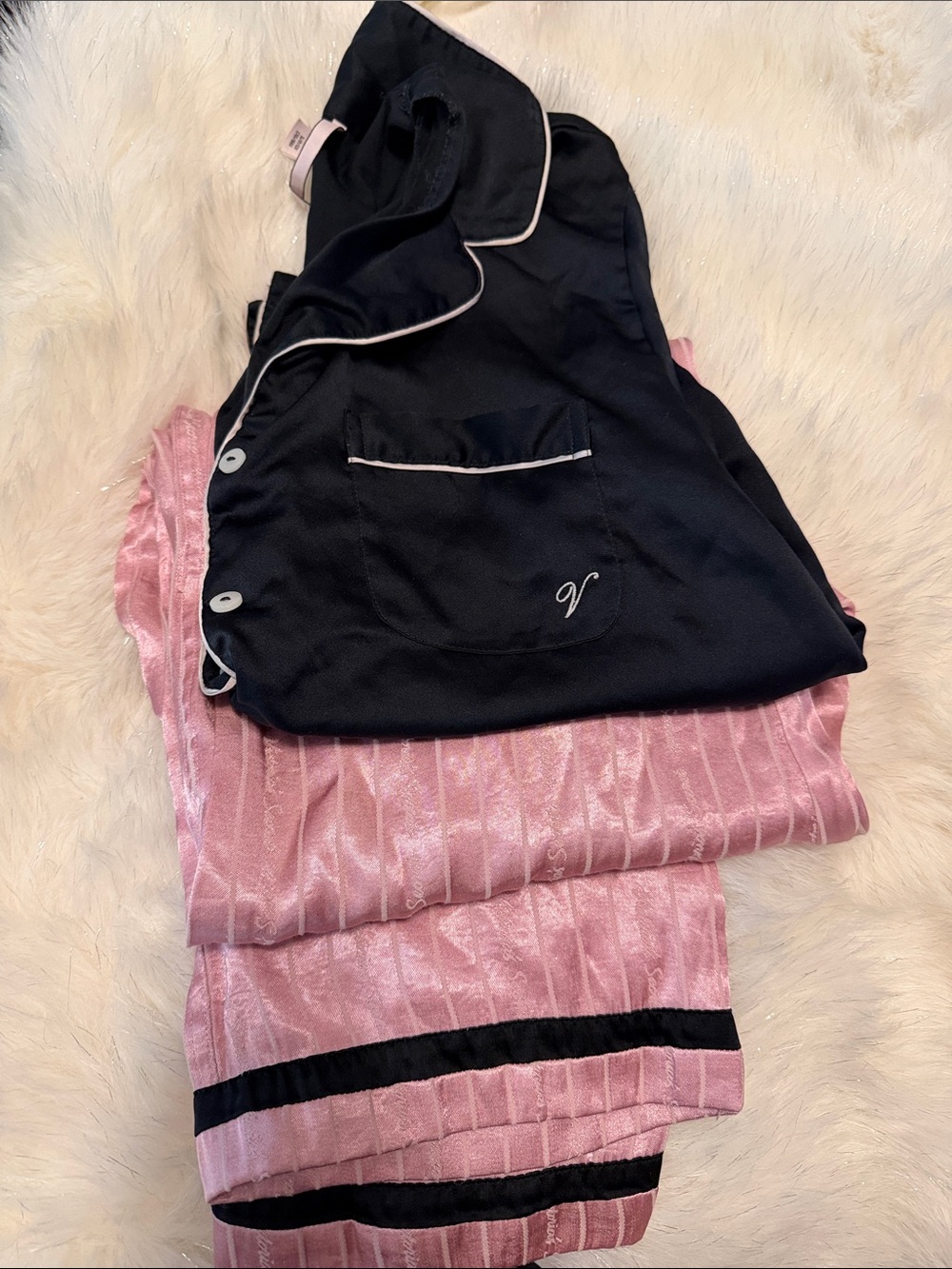 Victoria's Secret Black & Pink Satin Pajama Set